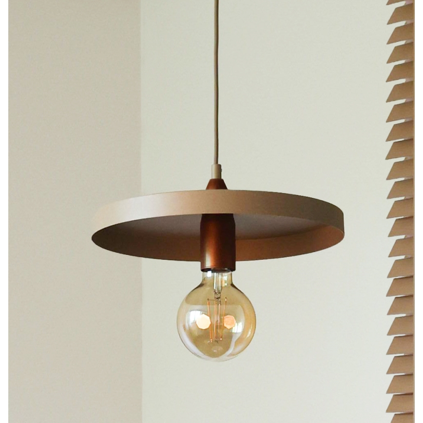 Duolla - Żyrandol wiszący na przewodzie IRONLINE 1xE27/15W/230V, średnica 30 cm, beżowy/miedziany