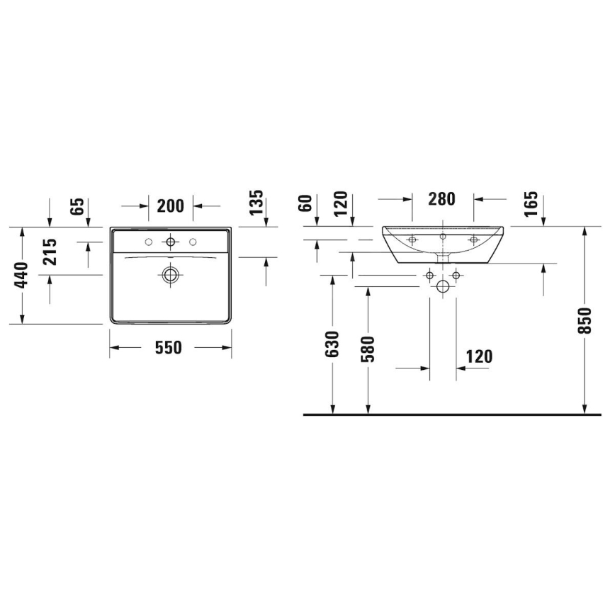 Duravit 2366550060 - Wisząca umywalka D-NEO 55x44 cm ceramika/błyszcząca biel