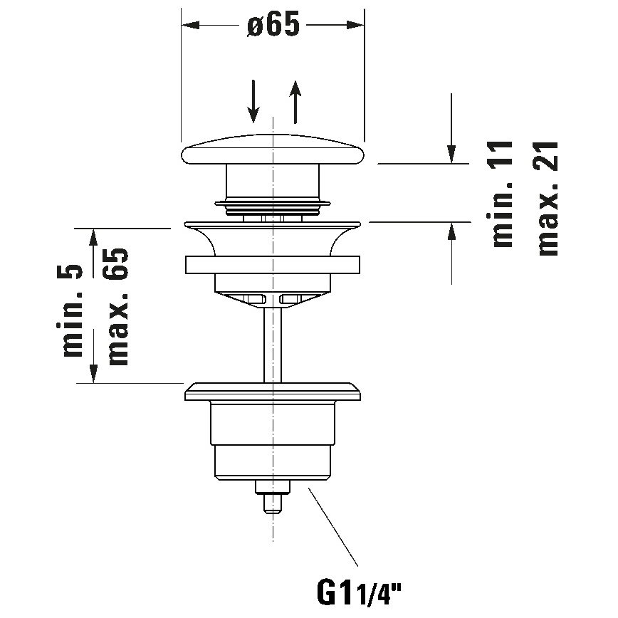 Duravit 50791300 - Odpływ umywalkowy PUSH-OPEN śr. 6,5 cm matowy antracyt