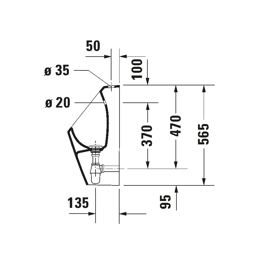 Duravit 828300000 - Bezkołnierzowy pisuar D-CODE, przyłącze od góry, odpływ z tyłu, ceramika, biały połysk