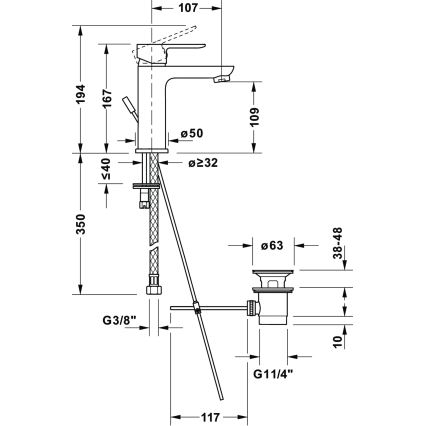 Duravit DC1023001046 - bateria umywalkowa z zestawem odpływowym D-CODE czarny mat