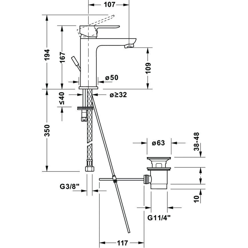 Duravit DC1023001046 - bateria umywalkowa z zestawem odpływowym D-CODE czarny mat