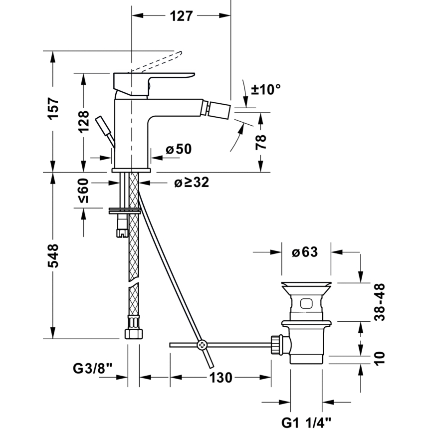 Duravit DC2400011046 - Bateria bidetowa D-CODE matowa czarna