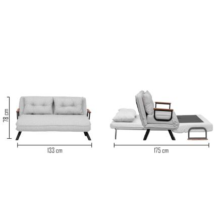 Dwuosobowa rozkładana sofa QIRA szara