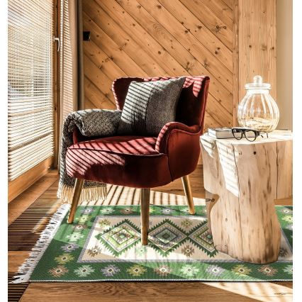 Dwustronny orientalny dywan KILIM 80 x 150 cm zielony/beżowy