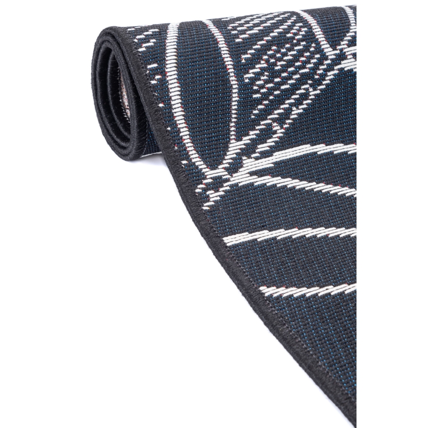 Dywan zewnętrzny JUNGLE 160x220 cm, czarny/biały, w liściasty wzór