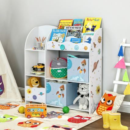 Dziecięca biblioteczka z materiałowymi pudełkami ANET biała