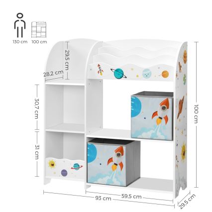 Dziecięca biblioteczka z materiałowymi pudełkami ANET biała