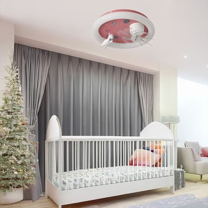 LED ściemnialna lampa sufitowa dla dzieci z wentylatorem, 48W/230V, 3000/4000/6000K, różowa + pilot zdalnego sterowania