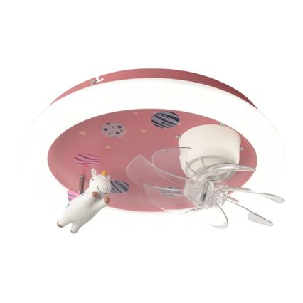 LED ściemnialna lampa sufitowa dla dzieci z wentylatorem, 48W/230V, 3000/4000/6000K, różowa + pilot zdalnego sterowania
