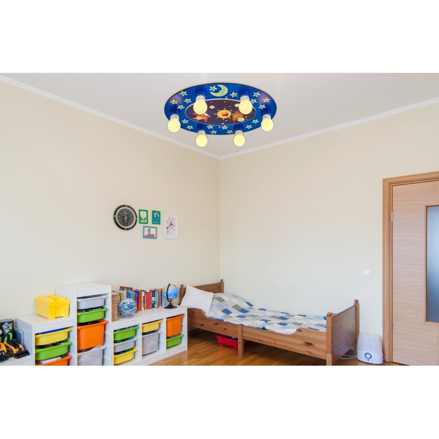 Dziecięca lampa sufitowa LUCCA 6xE27/24W/230V niebieska