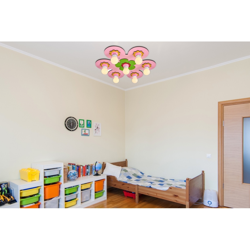 Dziecięca lampa sufitowa LUCCA 7xE27/24W/230V różowa