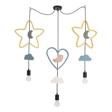 Dziecięca lampa wisząca TRIO 3xE27/20W/230V żółta/niebieska/szara