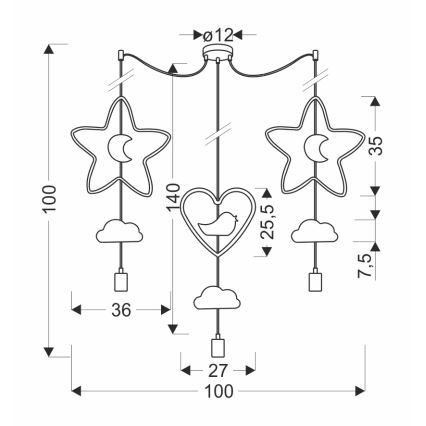 Dziecięca lampa wisząca TRIO 3xE27/20W/230V żółta/niebieska/szara