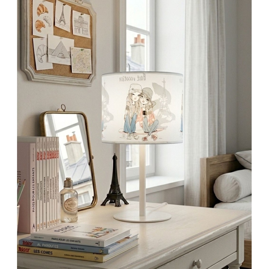 Dziecięca lampka stołowa GIRLS VIBES, 1x E27/60W/230V, Ø 18 cm Paris