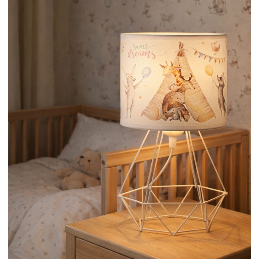 Dziecięca lampka stołowa KIDS ROOM 1xE27/60W/230V śr. 18 cm z motywem zwierzątek