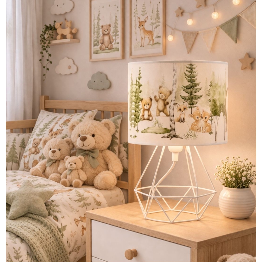 Dziecięca lampka stołowa KIDS ROOM 1xE27/60W/230V, średnica 18 cm, z motywem zwierzątek