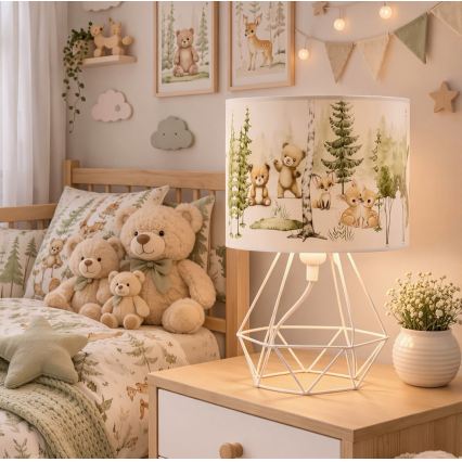 Dziecięca lampka stołowa KIDS ROOM 1xE27/60W/230V, średnica 18 cm, z motywem zwierzątek