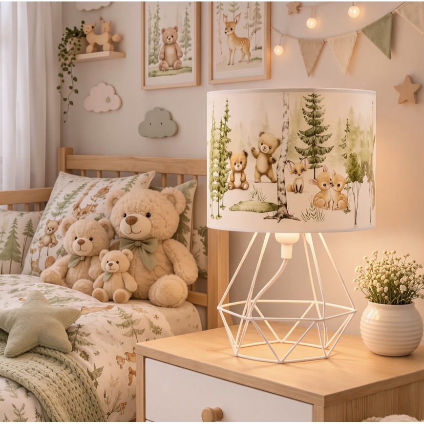 Dziecięca lampka stołowa KIDS ROOM 1xE27/60W/230V, średnica 18 cm, z motywem zwierzątek