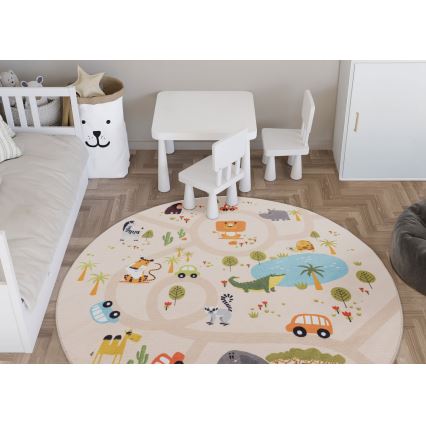Dziecięcy dywan antypoślizgowy ARES STREETS 160 cm beżowy/safari