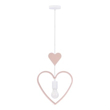 Dziecięcy żyrandol na kablu HEART 1xE27/20W/230V różowy/biały