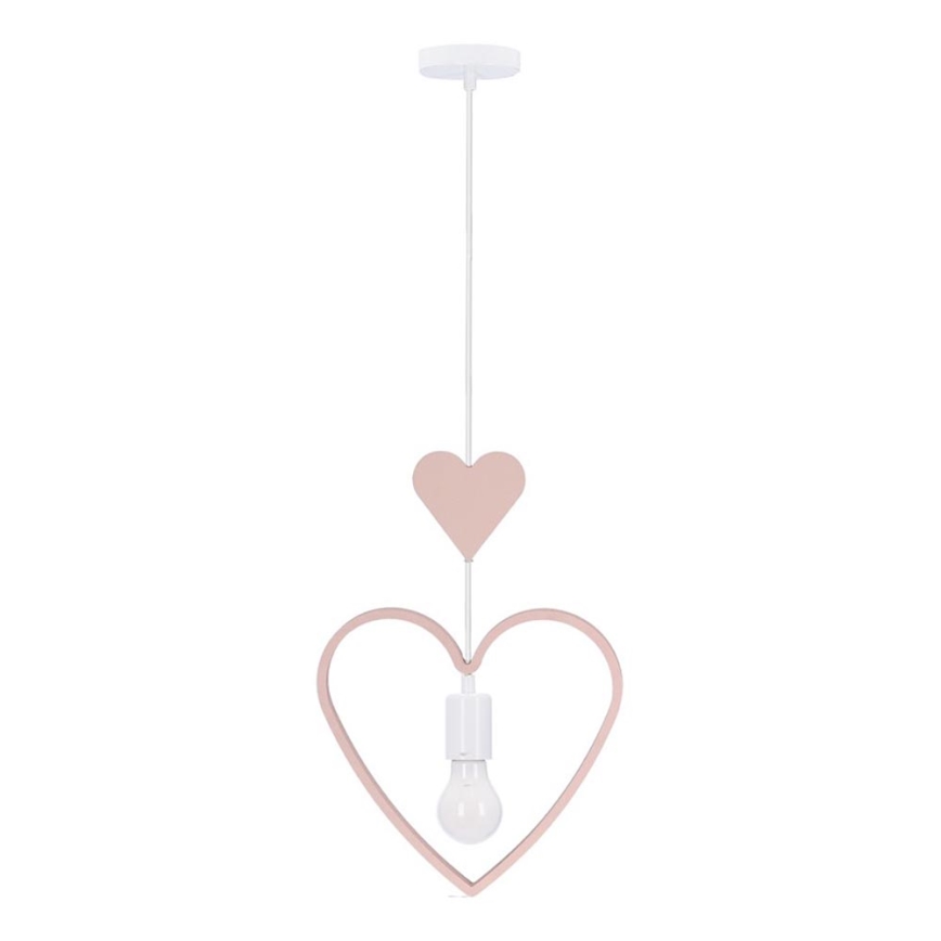 Dziecięcy żyrandol na kablu HEART 1xE27/20W/230V różowy/biały