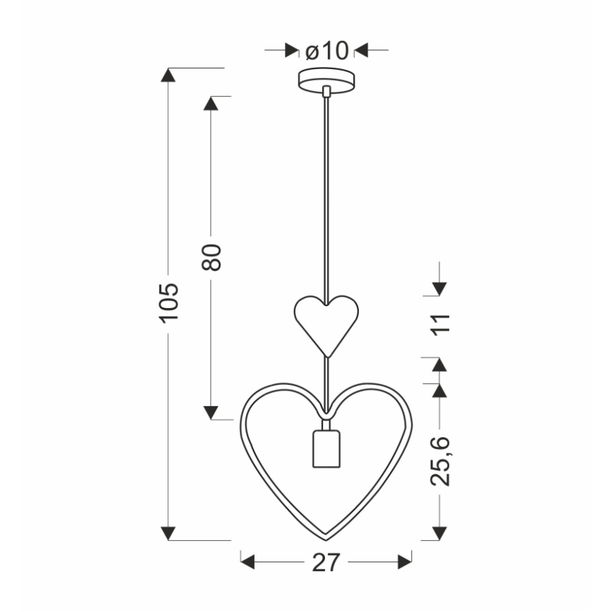 Dziecięcy żyrandol na kablu HEART 1xE27/20W/230V różowy/biały