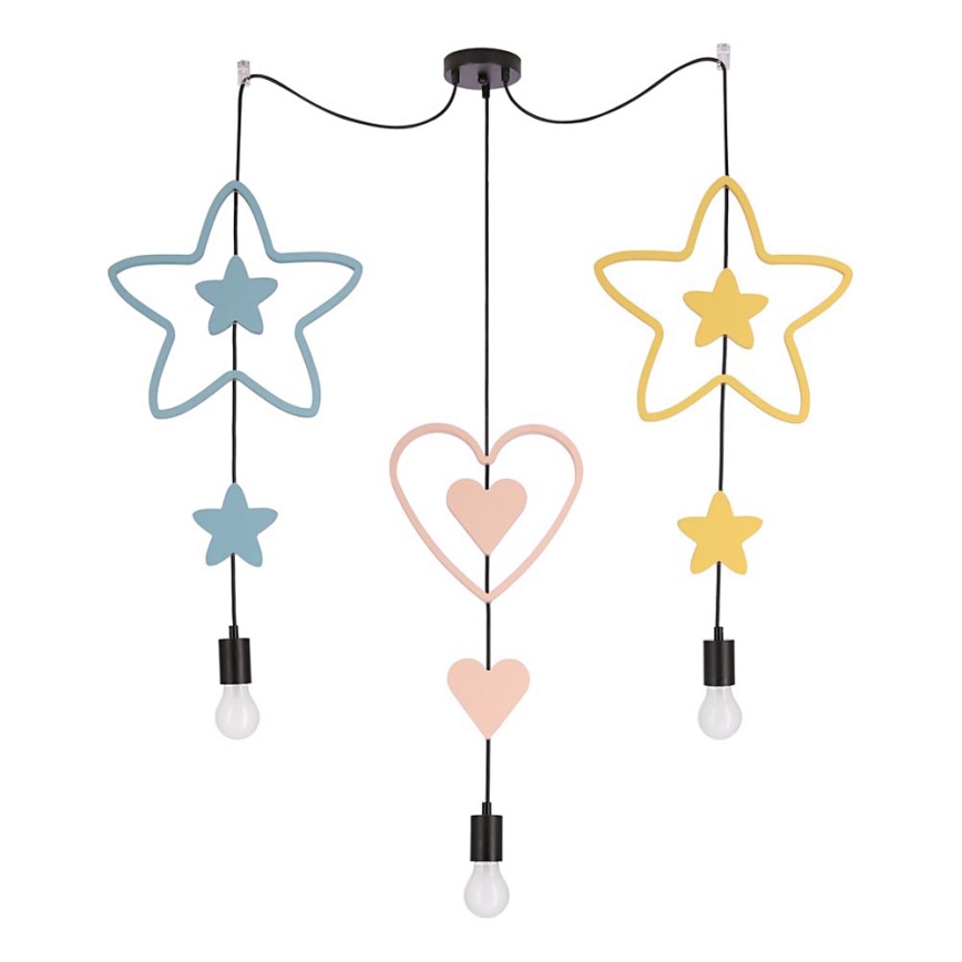 Dziecięcy żyrandol na przewodzie TRIO 3xE27/20W/230V niebieski/różowy/żółty