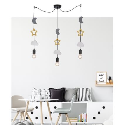 Dziecińska lampa sufitowa TRIO 3xE27/20W/230V szara/żółta/biała