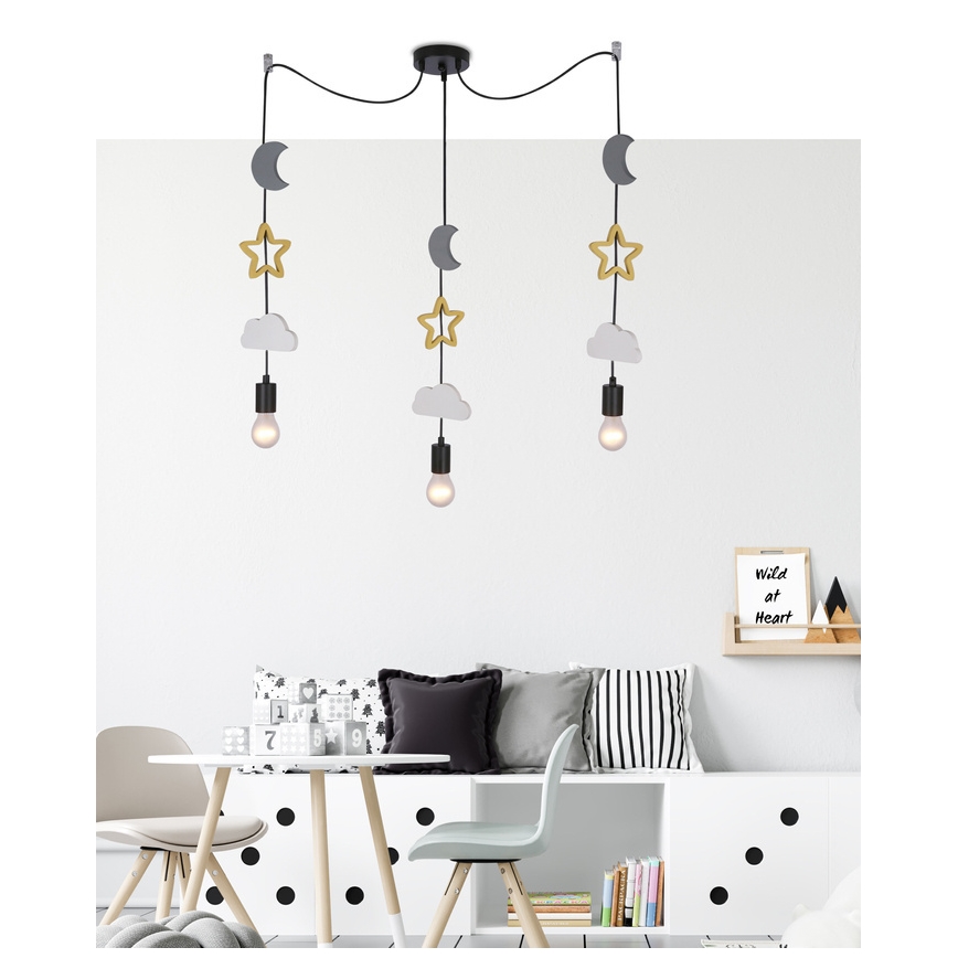 Dziecińska lampa sufitowa TRIO 3xE27/20W/230V szara/żółta/biała