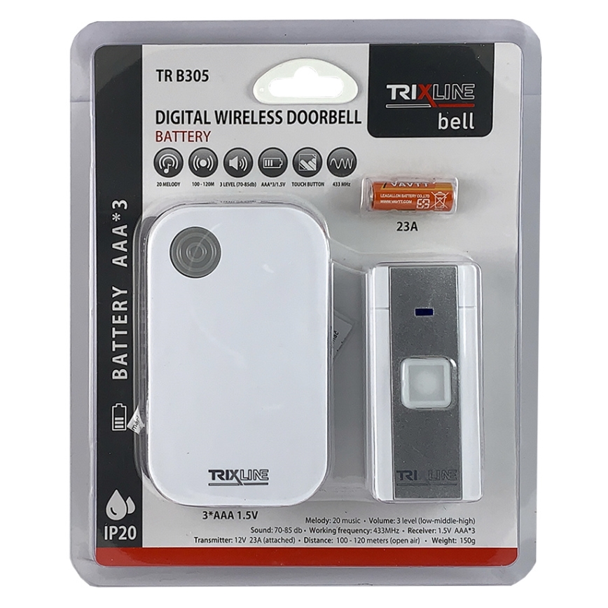 Dzwonek bezprzewodowy BELL 1x23A + 3xAAA biały