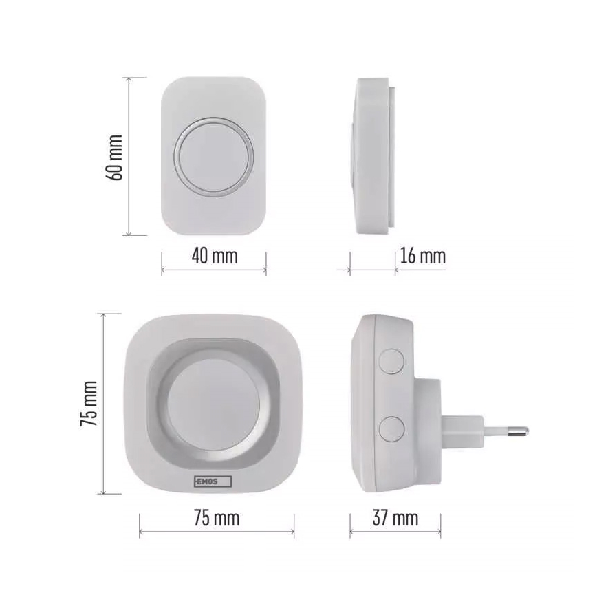 Dzwonek bezprzewodowy do kontaktu 230V + 1xCR2032 IP44 biały