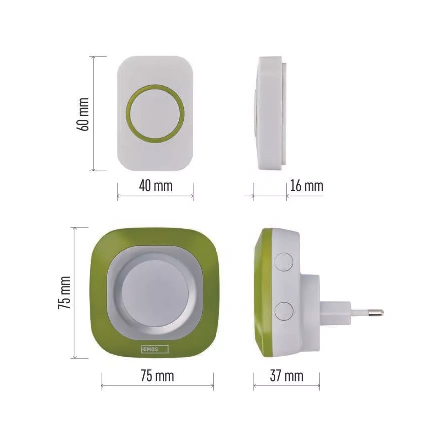 Dzwonek bezprzewodowy do kontaktu 230V + 1xCR2032 IP44 zielony