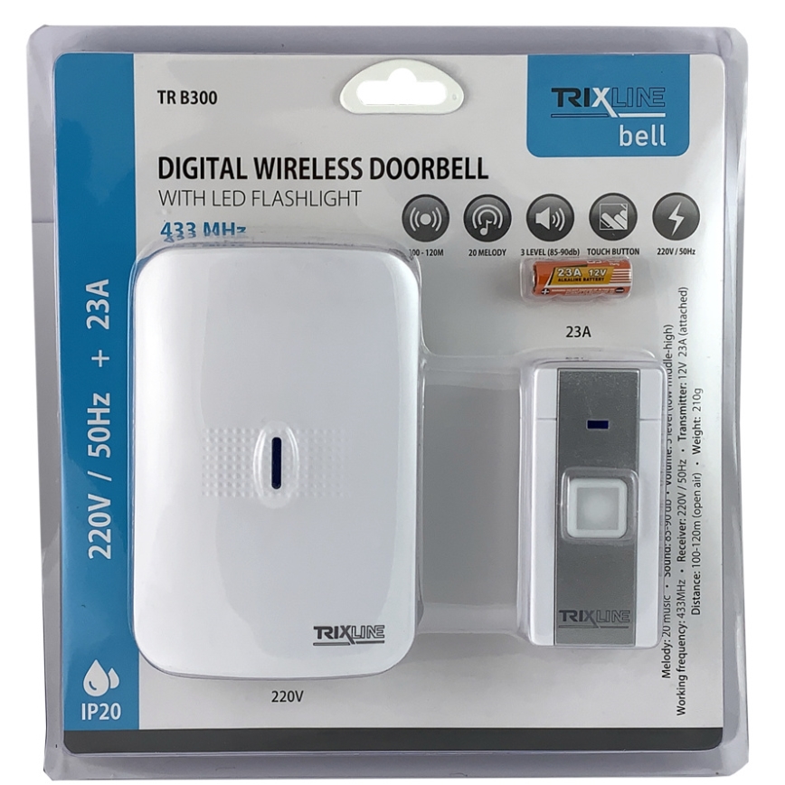 Dzwonek bezprzewodowy do kontaktu BELL 230V + 1x23A biały