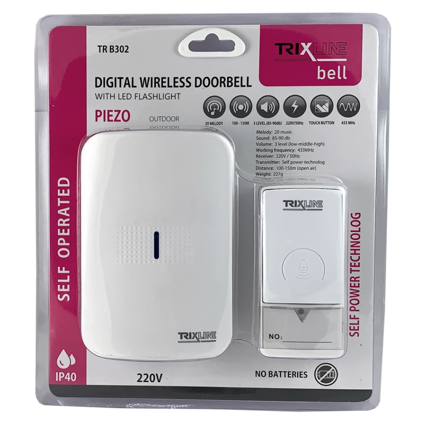 Dzwonek bezprzewodowy do kontaktu PIEZO BELL 230V + 1x23A IP40 biały