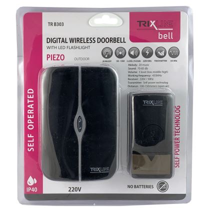Dzwonek bezprzewodowy do kontaktu PIEZO BELL 230V + 1x23A IP40 czarny