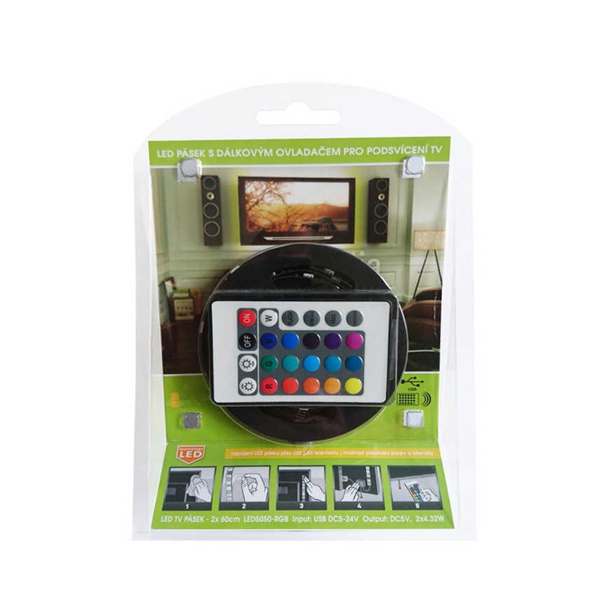 SET 2x LED RGB taśma 0,6 m LED/8,7W/5-24V + pilot