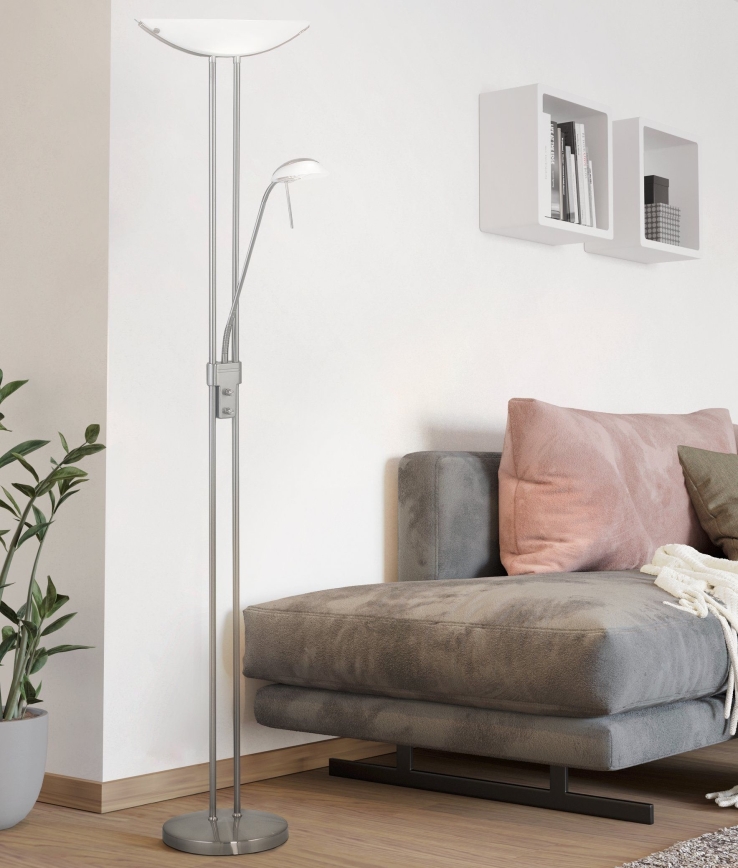 Eglo 25869 - Ściemnialna lampa podłogowa BAYA 1xR7s/230W/230V + 1xG9/33W matowy chrom