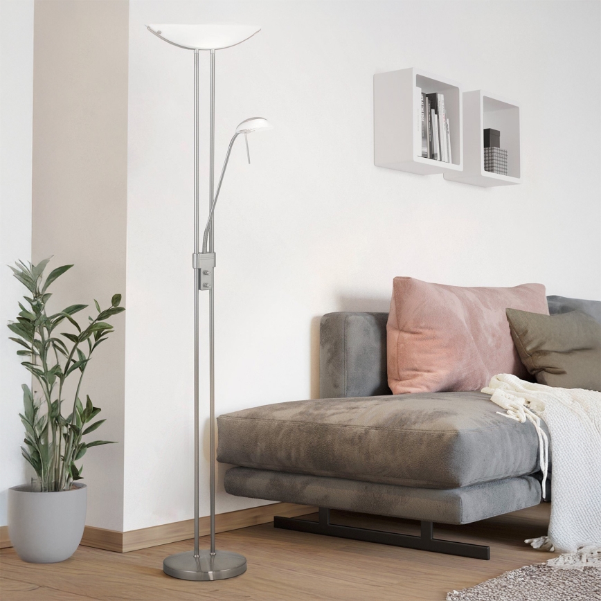 Eglo 25869 - ściemnialna lampa stojąca BAYA 1xR7s/230W/230V + 1xG9/33W matowy chrom