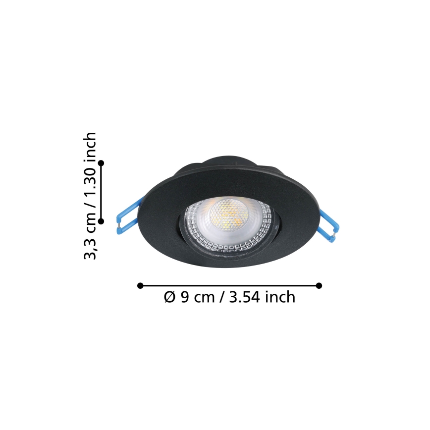 Eglo - ZESTAW 3x LED Oprawa wpuszczana LED/4,9W/230V 2700/4000/6500K śr. 9 cm czarna