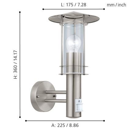 Eglo - Kinkiet zewnętrzny z czujnikiem 1xE27/60W/230V IP44