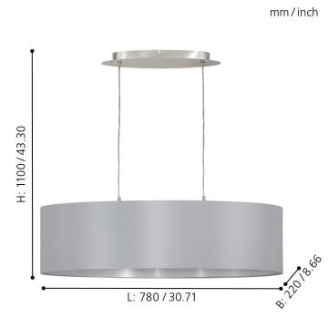 Eglo 31612 - Lampa wisząca  MASERLO 2xE27/60W/230V