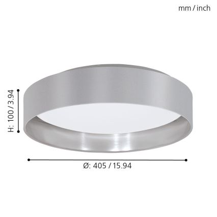 Eglo 31623 - Lampa sufitowa LED MASERLO LED/16W/230V 3000K śr. 40,5 cm szara/srebrna