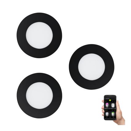 Eglo 31743 - ZESTAW 3x ściemnialnych wpuszczanych opraw łazienkowych FUEVA-Z LED/2,8W/230V 2700–6500K IP44 czarne śr. 8,5 cm