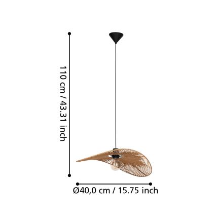 Eglo - Lampa wisząca na lince 1xE27/42W/230V 56 cm brązowa/czarna
