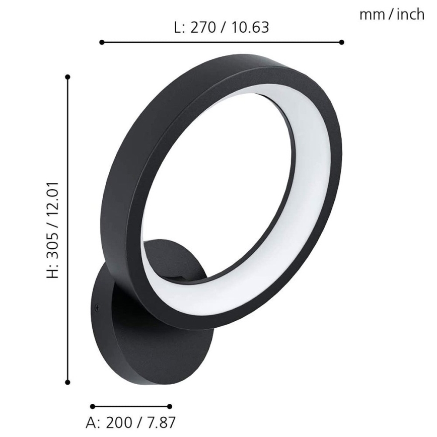 Eglo 32325 - LED RGBW Kinkiet ściemnialny MARGHERA-C LED/16W/230V 2700-6500K czarny