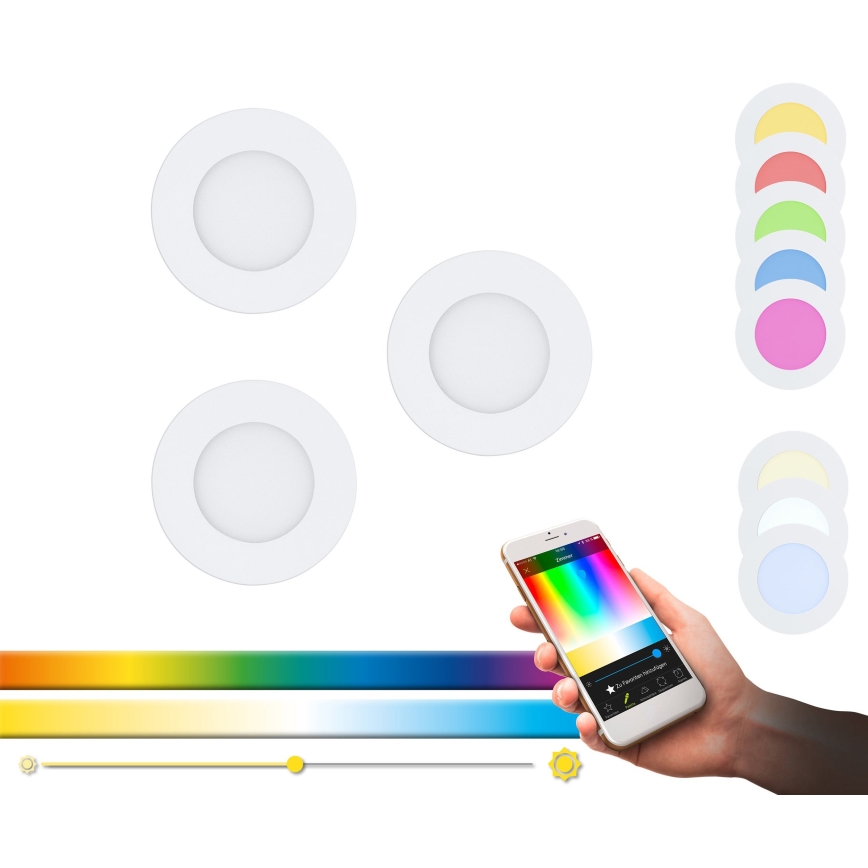 Eglo - Zestaw 3x ściemnialnych opraw wpuszczanych LED RGB FUEVA-C LED/3W/230V śr. 8,5 cm