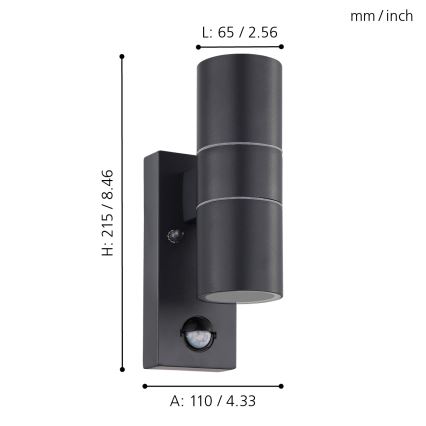 Eglo - LED Kinkiet zewnętrzny z czujnikiem 2xGU10/3W/230V IP44