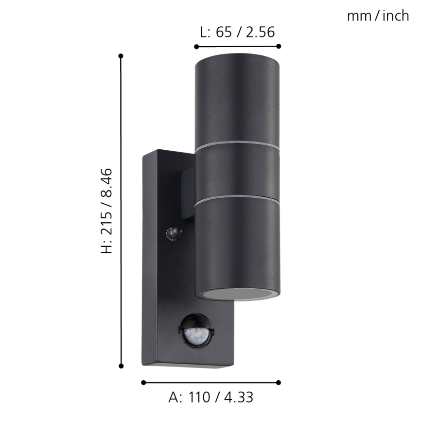 Eglo - LED Kinkiet zewnętrzny z czujnikiem 2xGU10/3W/230V IP44