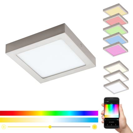 Eglo 33319 - ściemnialna oprawa sufitowa LED RGBW FUEVA-C LED/15,6W/230V 2700-6500K 22,5x22,5 cm chrom matowy